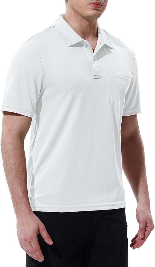 Men's Short Sleeve Quick Dry Polo Shirt with Chest Pocket for Golf