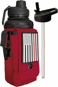 Iron Infidel Battle Bottle - 32 Oz Insulated Water Bottle with Straw Lid & Chug Cap, Stainless Steel Metal Flask Includes Rugged, Removable Sleeve for Keys, Wallet, & Phone (Thin Red Line 1 Liter)