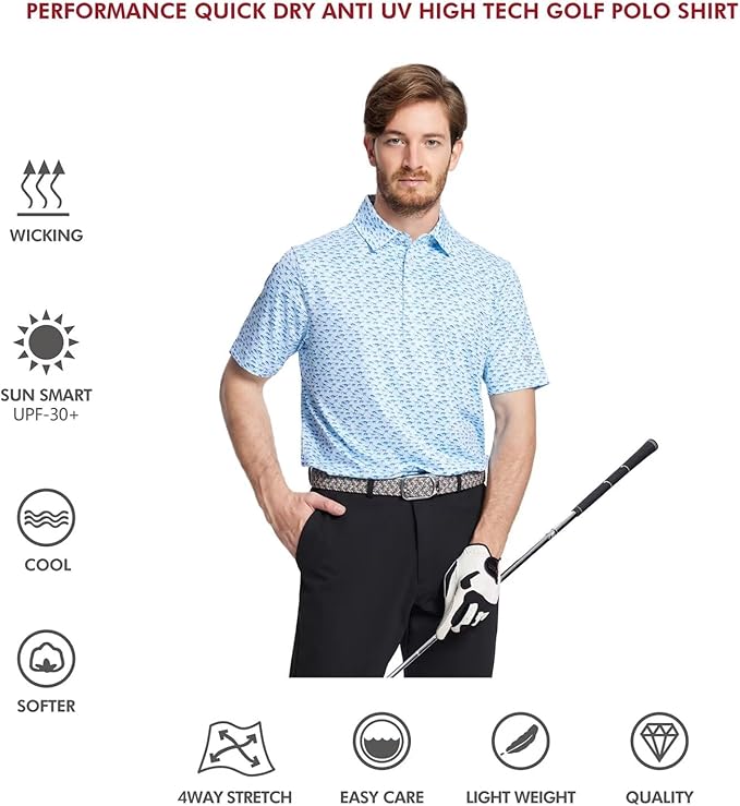 Men's Striped Performance Golf Polo Short Sleeve Moisture Wicking