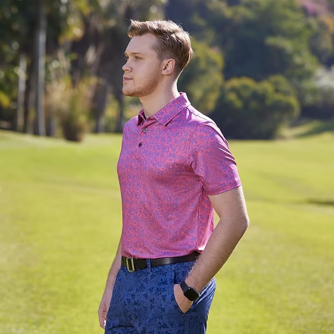 Men's Striped Short Sleeve Golf Polo - Moisture Wicking Dry Fit