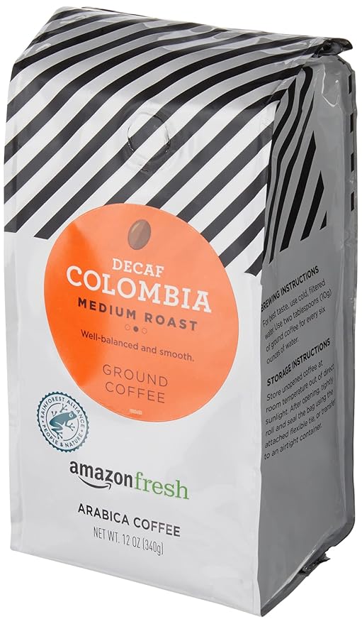 Amazon Fresh Decaf Colombia Ground Coffee, Medium Roast, 12 Ounce (Pack of 3)