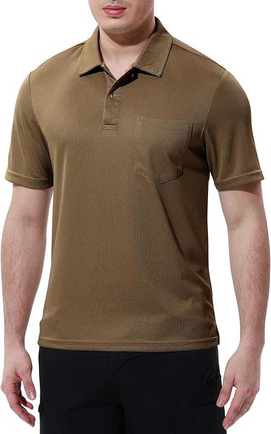 Men's Short Sleeve Quick Dry Polo Shirt with Chest Pocket for Golf