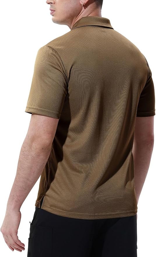 Men's Short Sleeve Quick Dry Polo Shirt with Chest Pocket for Golf