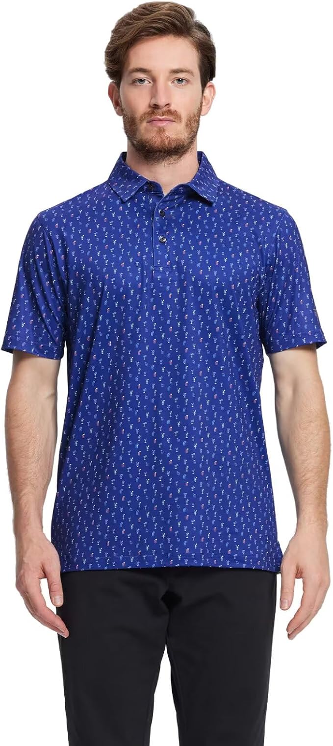 Men's Striped Performance Golf Polo Short Sleeve Moisture Wicking