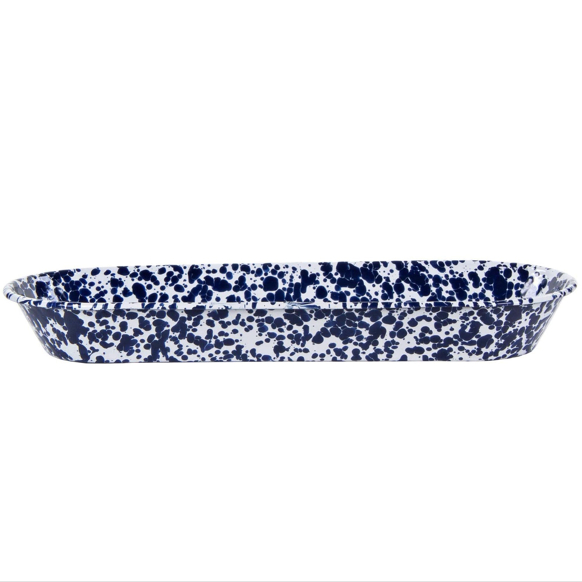 16" Oval Enamelware Serving Basket in Cobalt Blue Spatterware