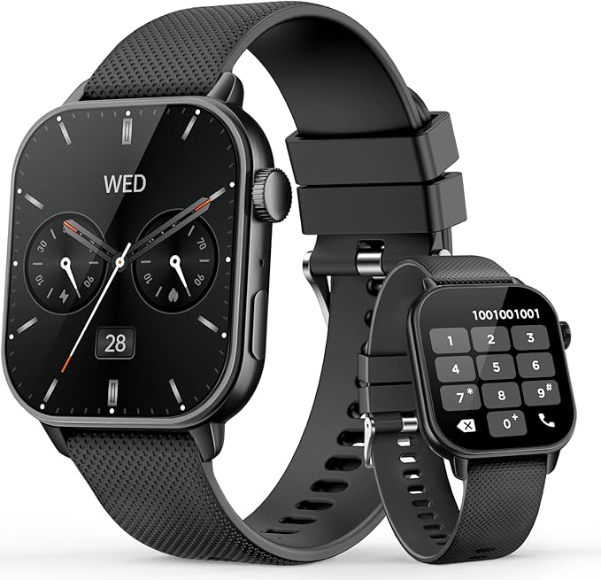 Smart Watches for Men Women, 1.85'' AMOLED HD Fitness Tracker with 100+ Sports Modes, Smartwatches with Bluetooth Call/Heart Rate/Sleep Monitor/Pedometer, IP68 Waterproof Watch for Swimming, Black