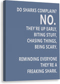 Rusenbao Gym Motivational Workout Wall Art, Home Gym Decor, Inspirational Workout Room Decor, Do Sharks Complain About Monday, Canvas Wall Art for Exercise Fitness Room Office, 11x14 inch(Blue)
