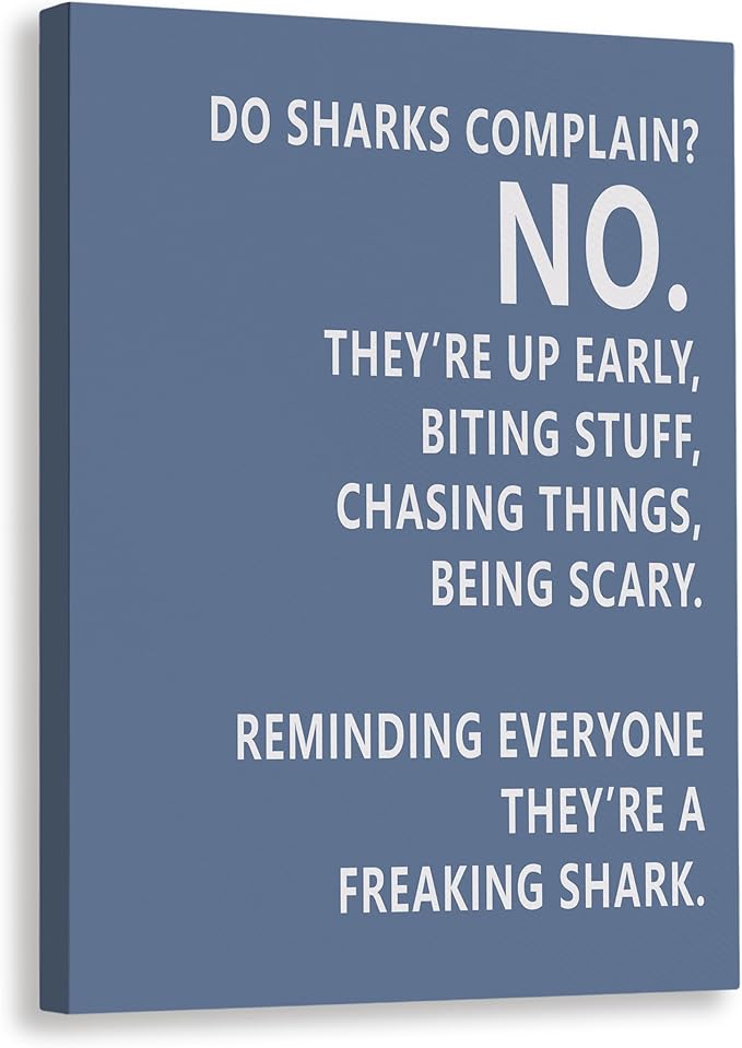 Rusenbao Gym Motivational Workout Wall Art, Home Gym Decor, Inspirational Workout Room Decor, Do Sharks Complain About Monday, Canvas Wall Art for Exercise Fitness Room Office, 11x14 inch(Blue)