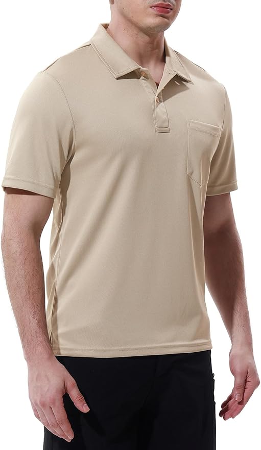 Men's Short Sleeve Quick Dry Polo Shirt with Chest Pocket for Golf