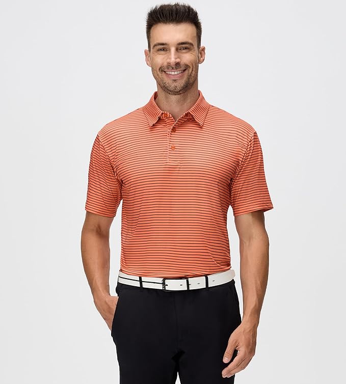 Men's Classic Striped Performance Golf Polo – Breathable & Dry Fit