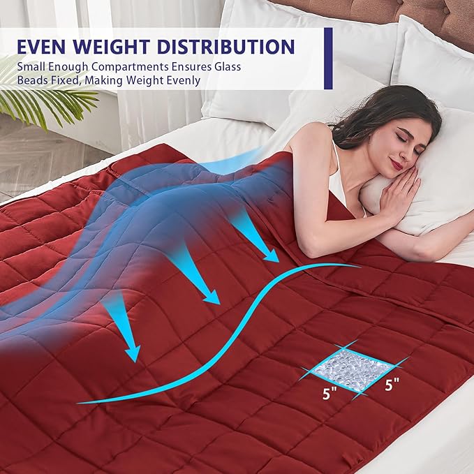 yescool Weighted Blanket for Adults (18 lbs, 60" x 80", Red) Cooling Heavy Blanket for Sleeping Perfect for 110-130 lbs, Queen Size Breathable Blanket with Premium Glass Bead, Machine Washable