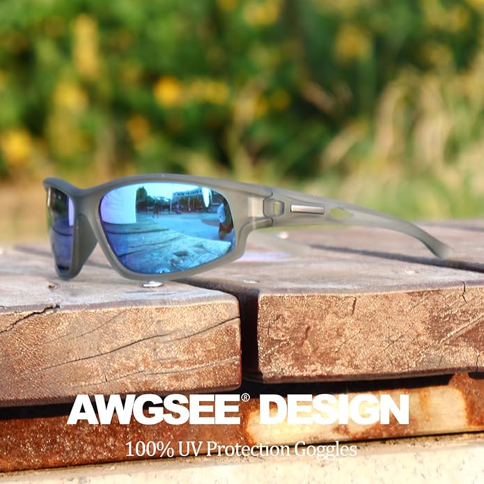 Polarized Sports Sunglasses for Men 100% UV Protection Wrap Around Unbreakable Sun Glasses for Fishing Driving