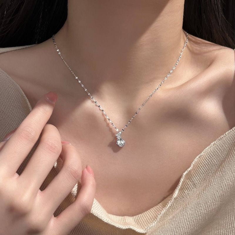 999 Sterling Silver Hollow Cutout Lucky Money Bag Pendant Necklace