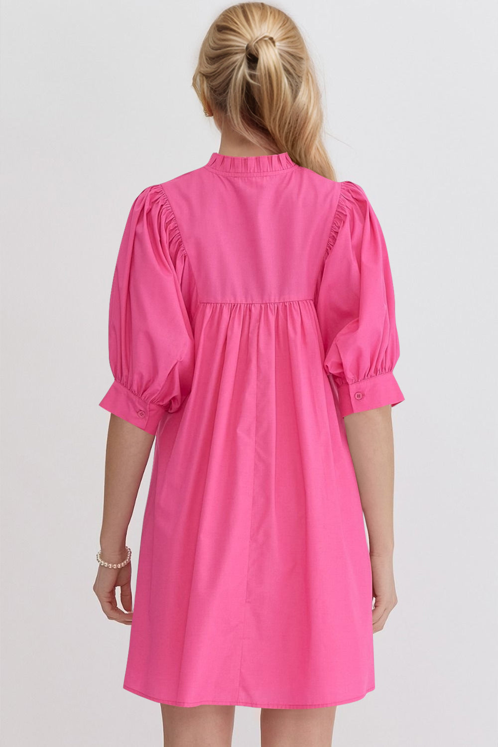 Pink Puff Sleeve Mini Dress – Casual Feminine Summer Dress