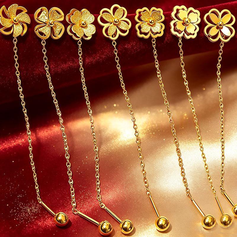 Designed Three-dimensional Matte Clover Drop Earrings With Tassels For Women