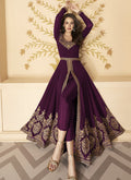 Wine color embroidered georgette A-line Anarkali suit set with matching dupatta