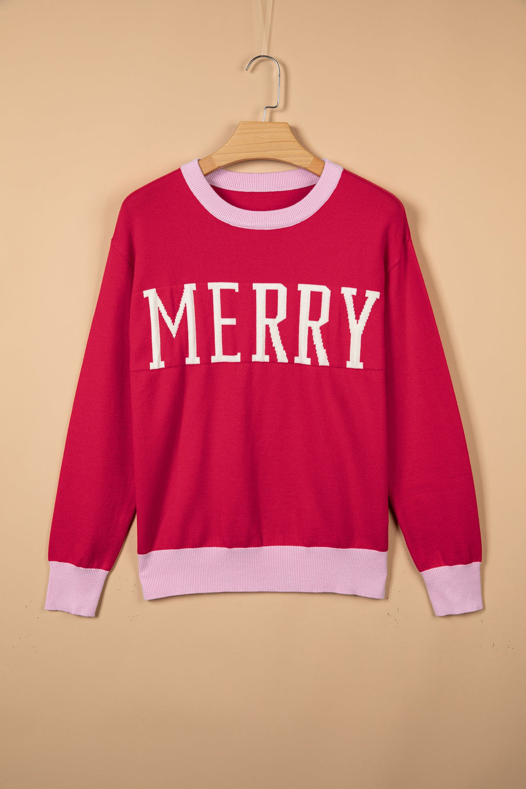 MERRY Contrast Trim Drop Shoulder Christmas Sweater