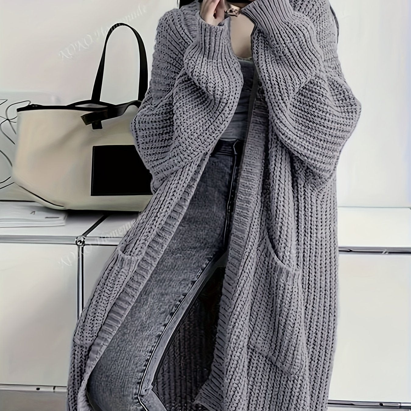 Women's Long Cardigan Over Knee V-Neck Chic