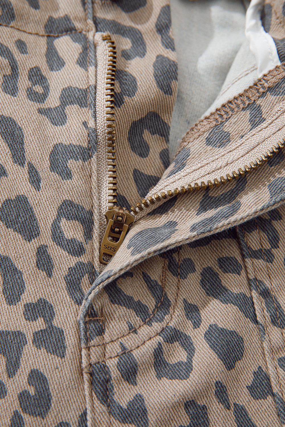 Blue Leopard Print Drawstring Waist Pocketed Wide Leg Jeans