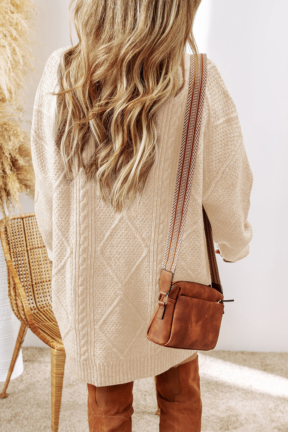 Parchment Cable Knit Drop Shoulder Sweater Dress | Oversized