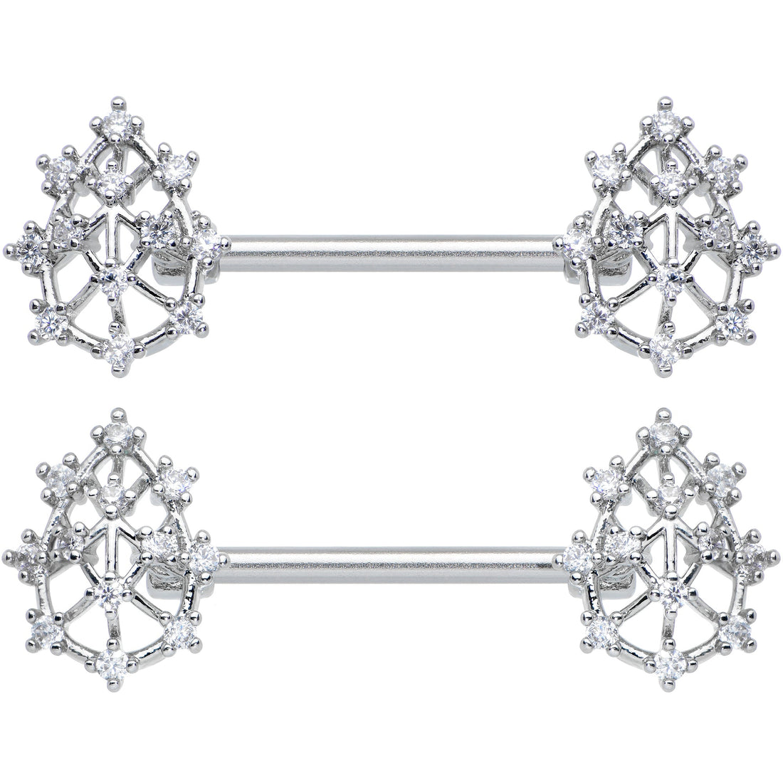 14G 9/16 Clear CZ Gem Constellation Barbell Nipple Ring Set