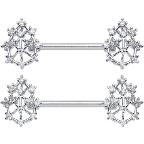 14G 9/16 Clear CZ Gem Constellation Barbell Nipple Ring Set