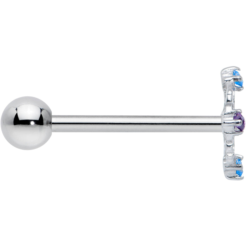 White Synthetic Opal Floral Web Barbell Tongue Ring 14 Gauge - Image 3