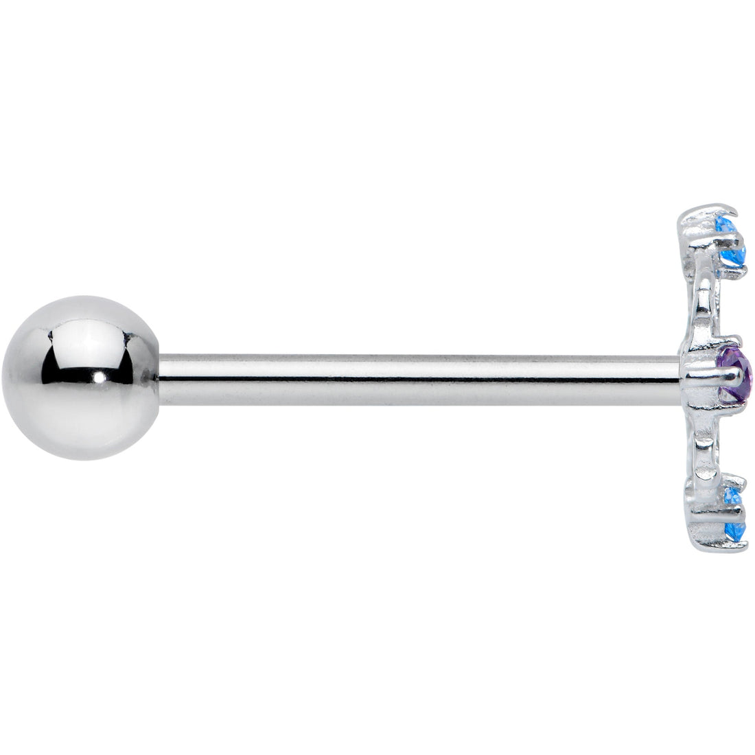 White Synthetic Opal Floral Web Barbell Tongue Ring 14 Gauge - Image 3