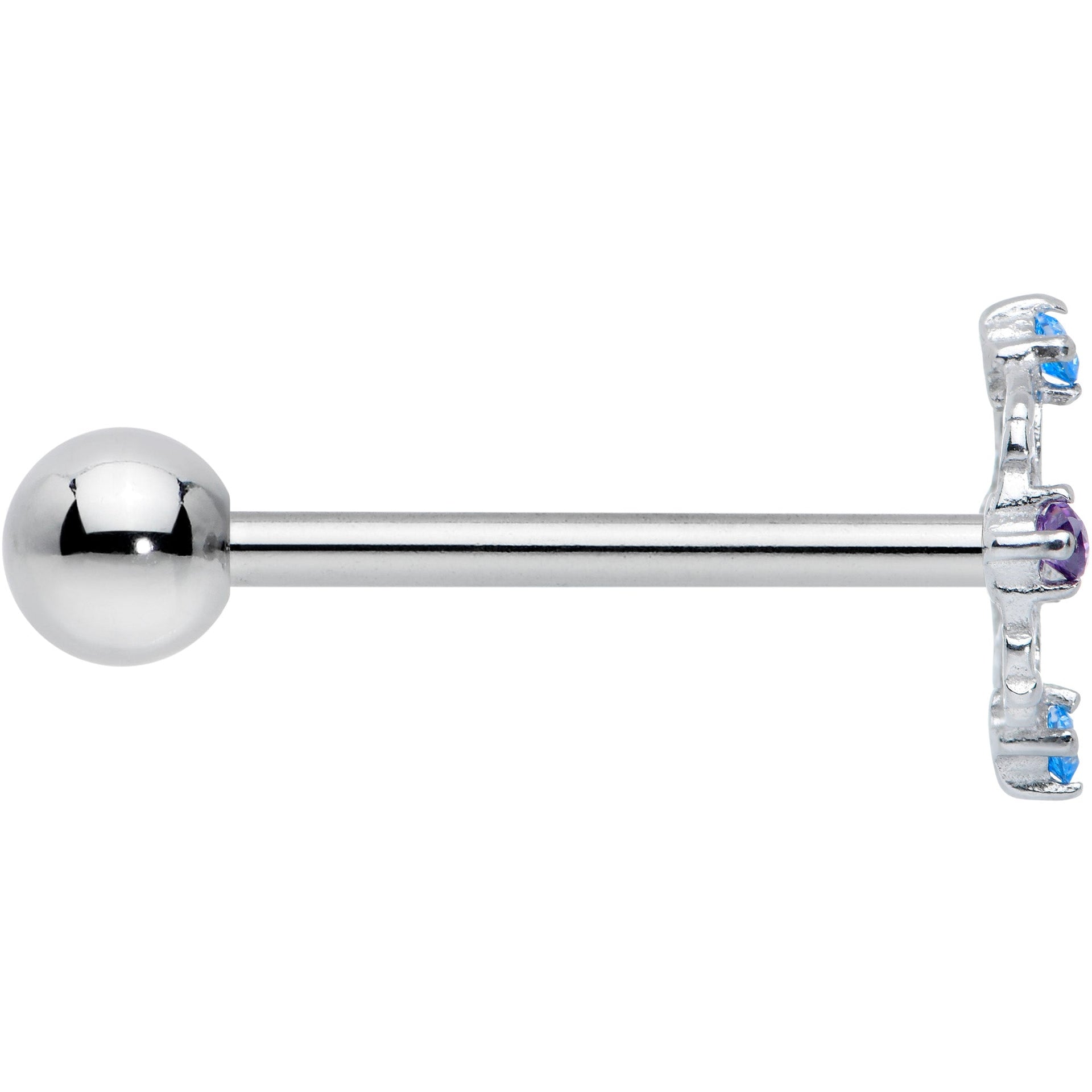 White Synthetic Opal Floral Web Barbell Tongue Ring 14 Gauge - Image 3