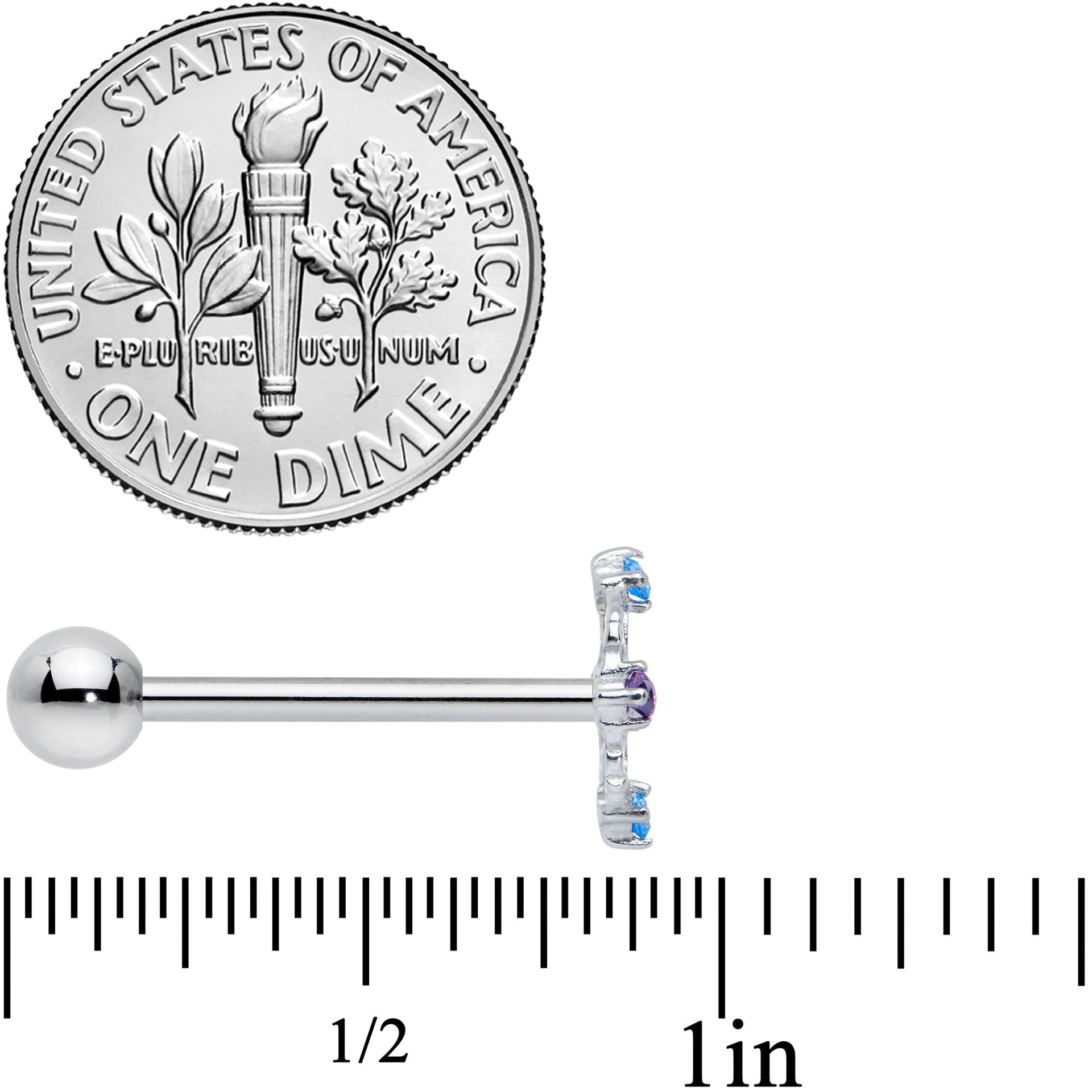 White Synthetic Opal Floral Web Barbell Tongue Ring 14 Gauge - Image 4