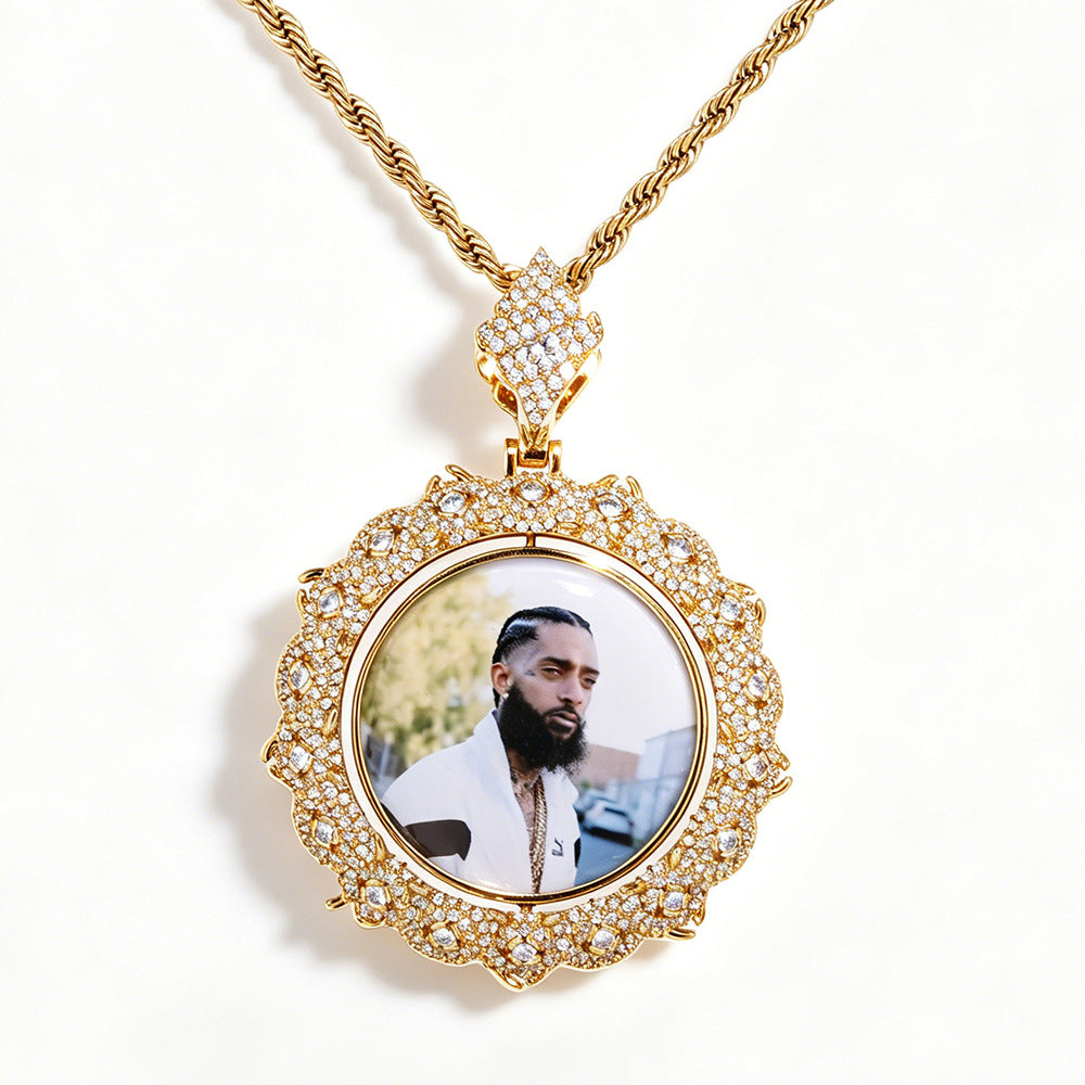 European And American Hip-Hop Cross-Border S925 Silver Moissanite Round Photo Pendant