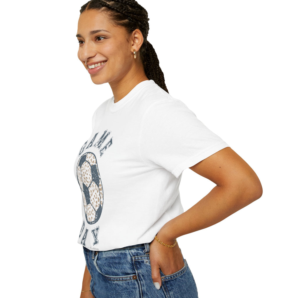 Adult Heavy Cotton Comfort Colors Soccer Game Day Leopard Hive Tee