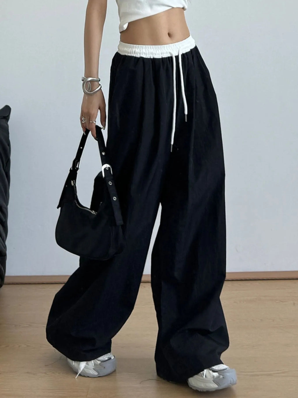 Wide Leg Drawstring Casual Pants