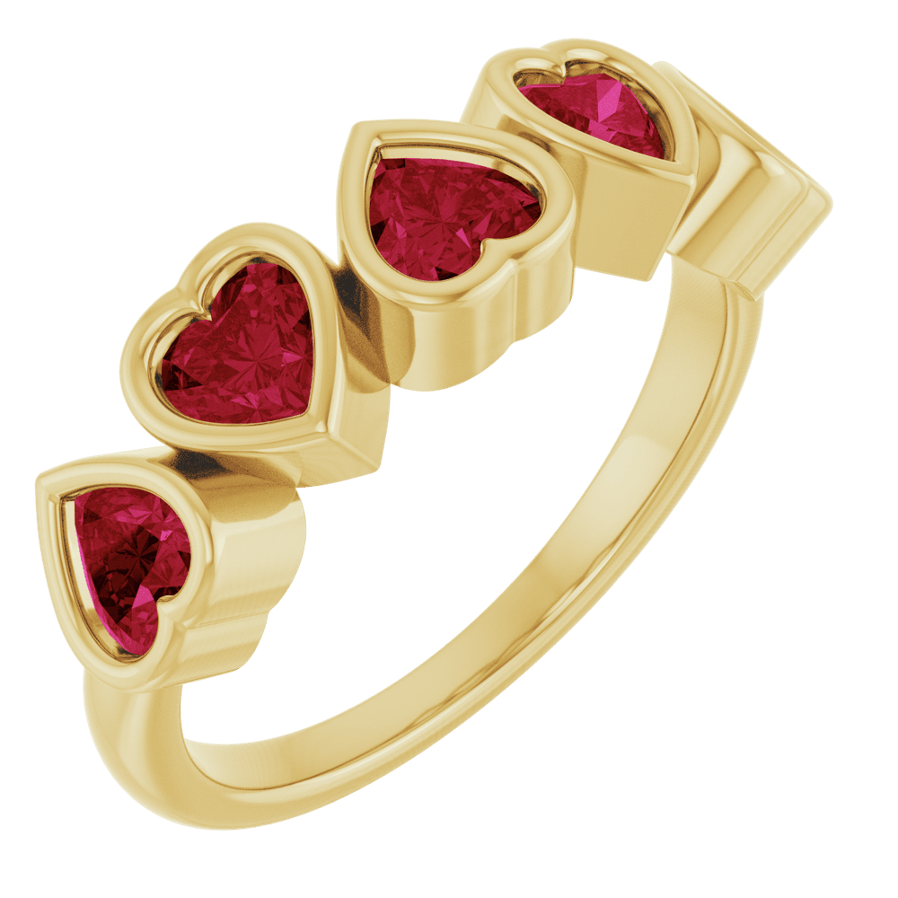 Cinq Cœurs 14K Yellow Gold Five Heart Gemstone Ring