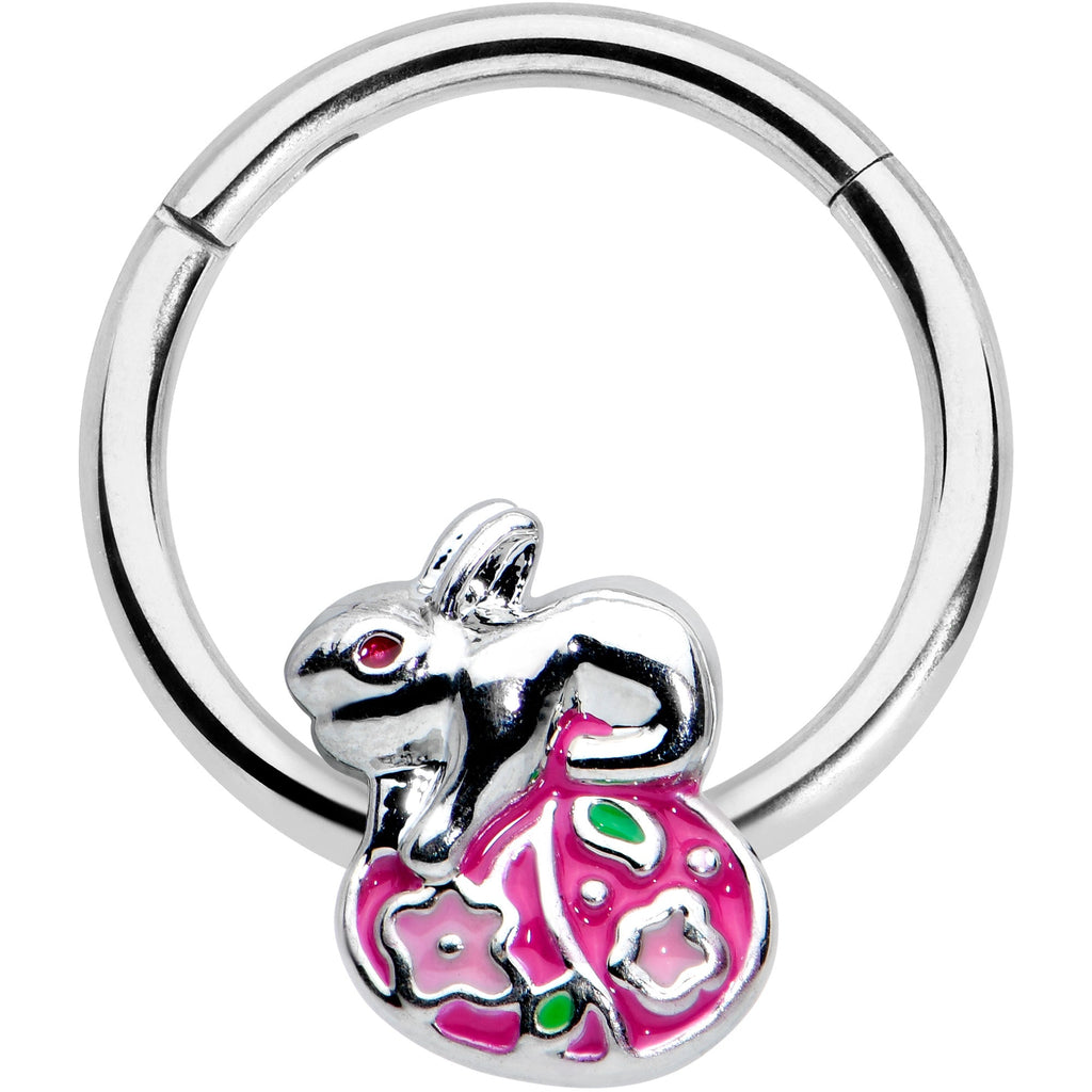 16G 3/8 Pink Gem Easter Egg Easter Bunny Hinged Segment Ring