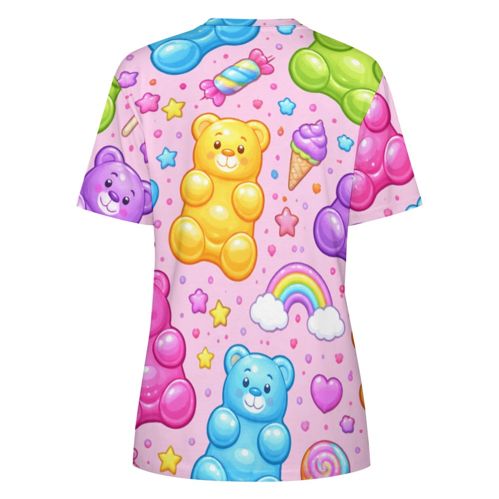 Women's Playful Gummy Bear Print Short Sleeve Cotton T-Shirt - Image 5