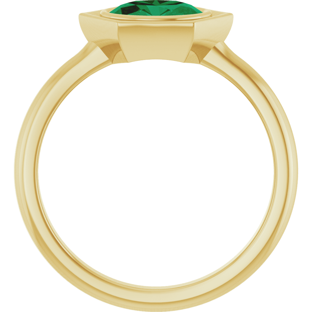 14K Gold Hexagonal Oval Emerald Statement Ring