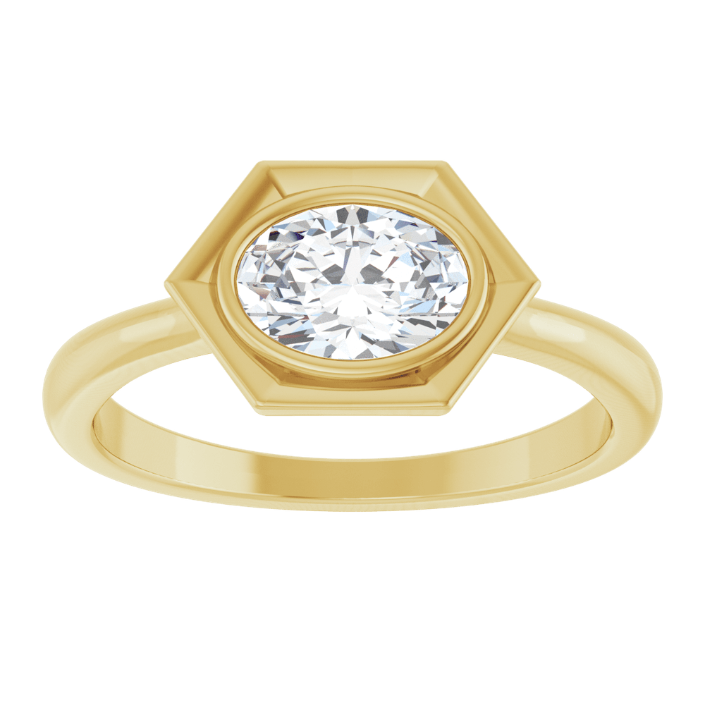14K Gold Geometric Oval White Sapphire Ring