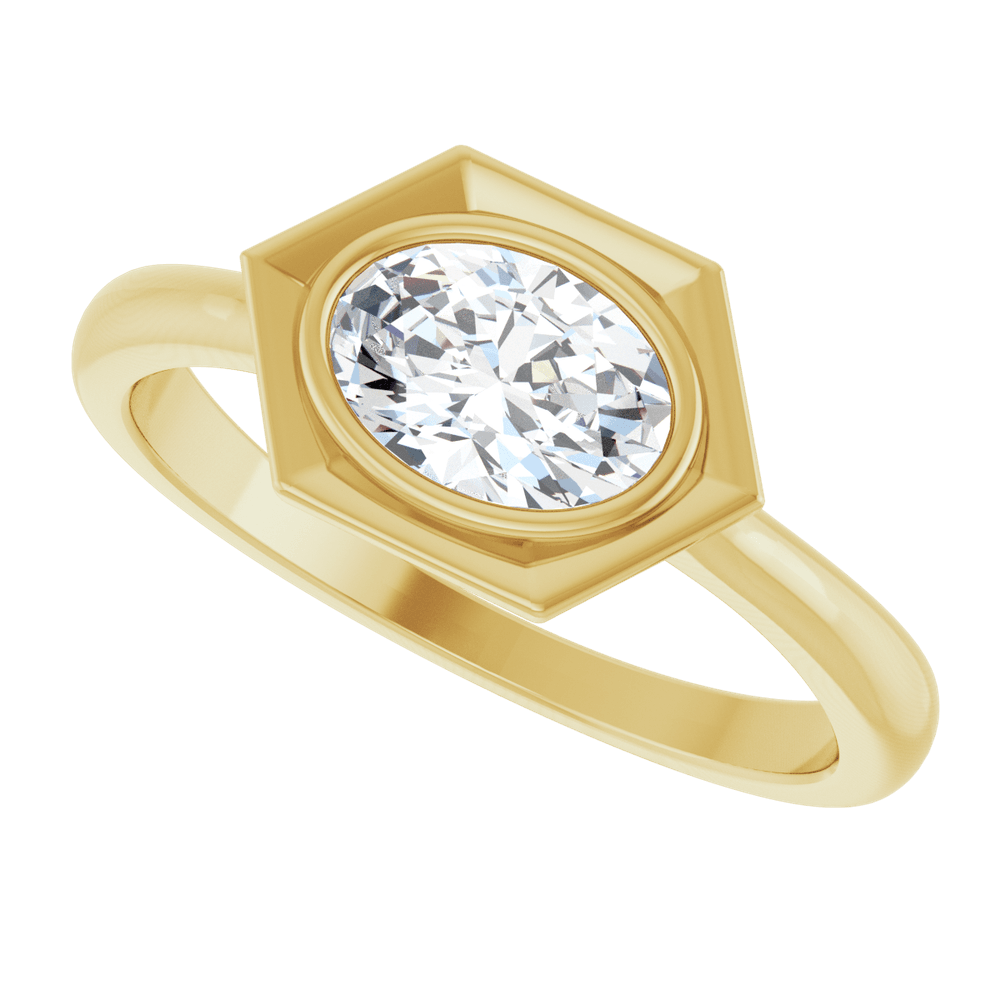 14K Gold Geometric Oval White Sapphire Ring