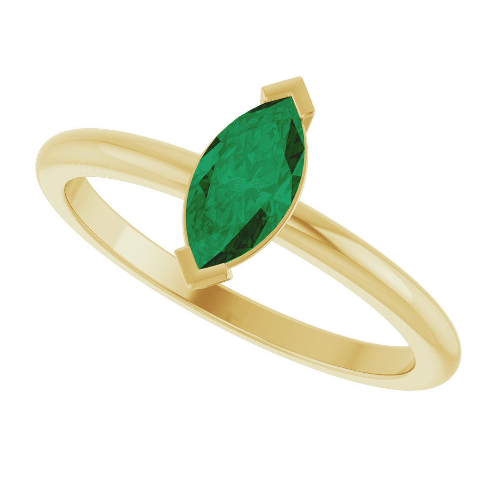 Marquise Cut Lab-Grown Emerald Solitaire Ring in 14K Yellow Gold