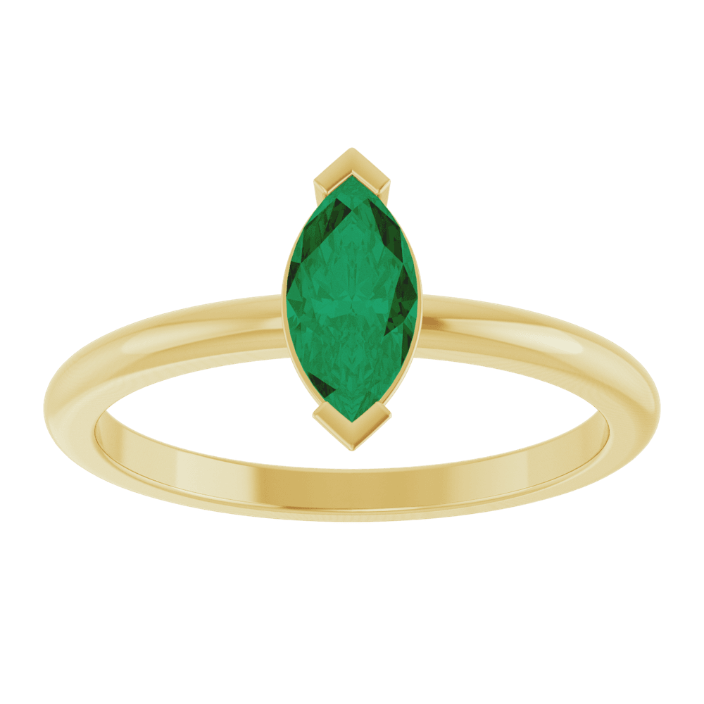 Marquise Cut Lab-Grown Emerald Solitaire Ring in 14K Yellow Gold
