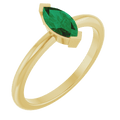 Marquise cut lab-grown emerald solitaire ring set in solid 14K yellow gold band