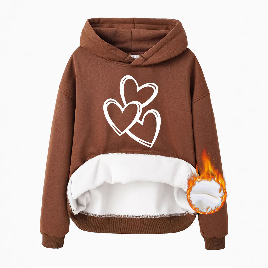 Women's Heart Graphic Fleece Hoodie Casual Street Style Pullover