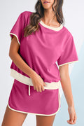 Rose Red Colorblock Drop Shoulder T Shirt & Skort Set