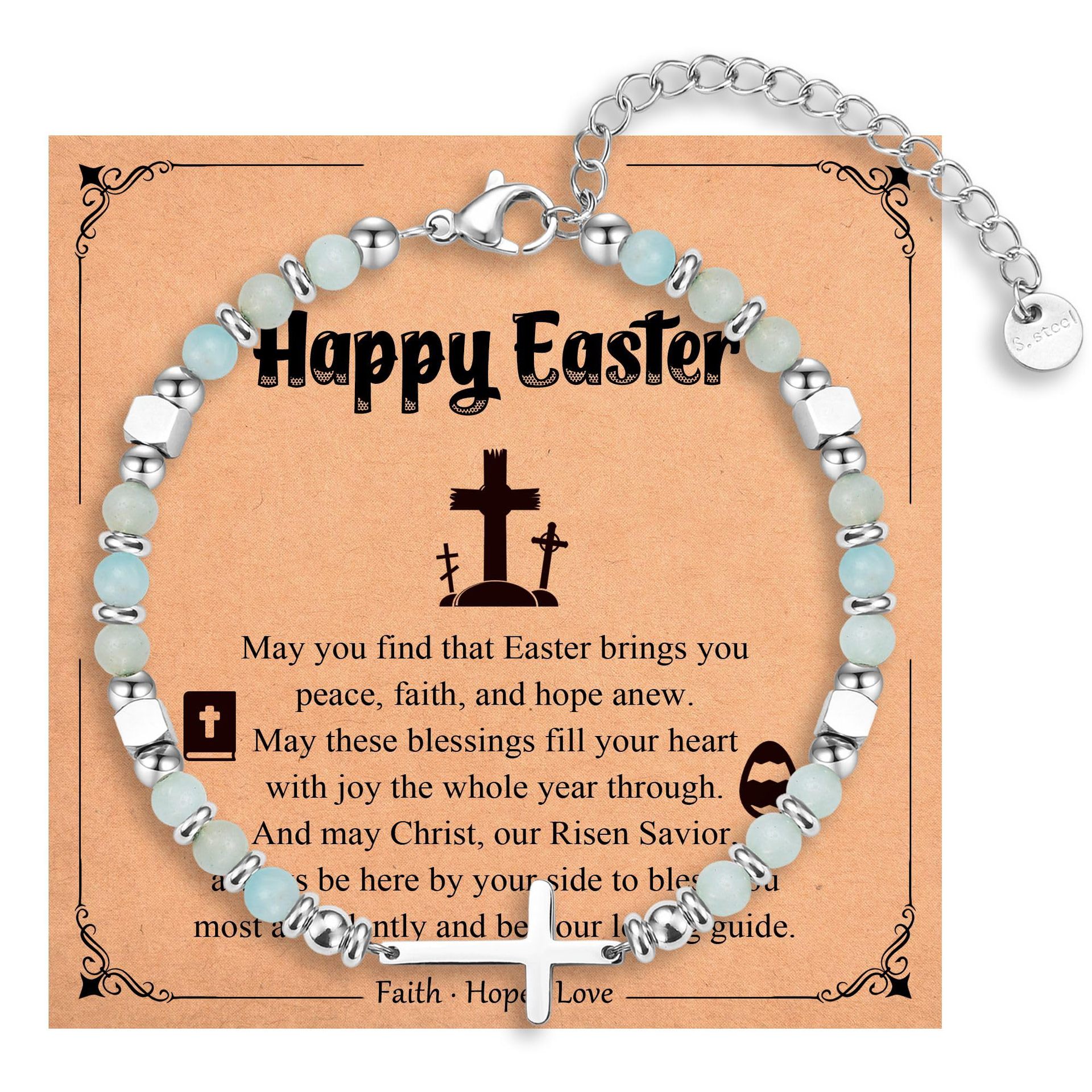 Natural Stainless Steel Cross Beaded Bracelet Card