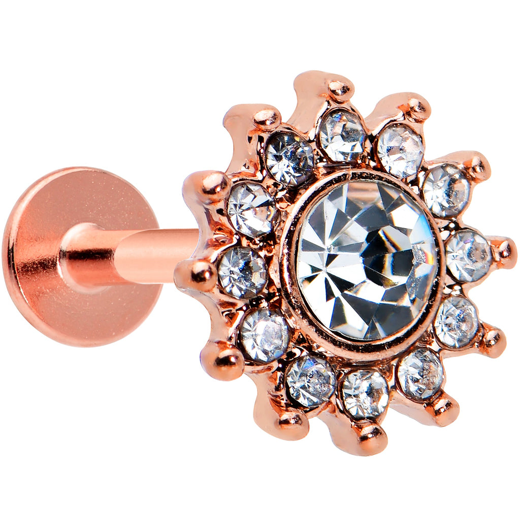 16G 1/4 Clear Gem Rose Gold Tone Stylish Sun Labret Monroe Tragus