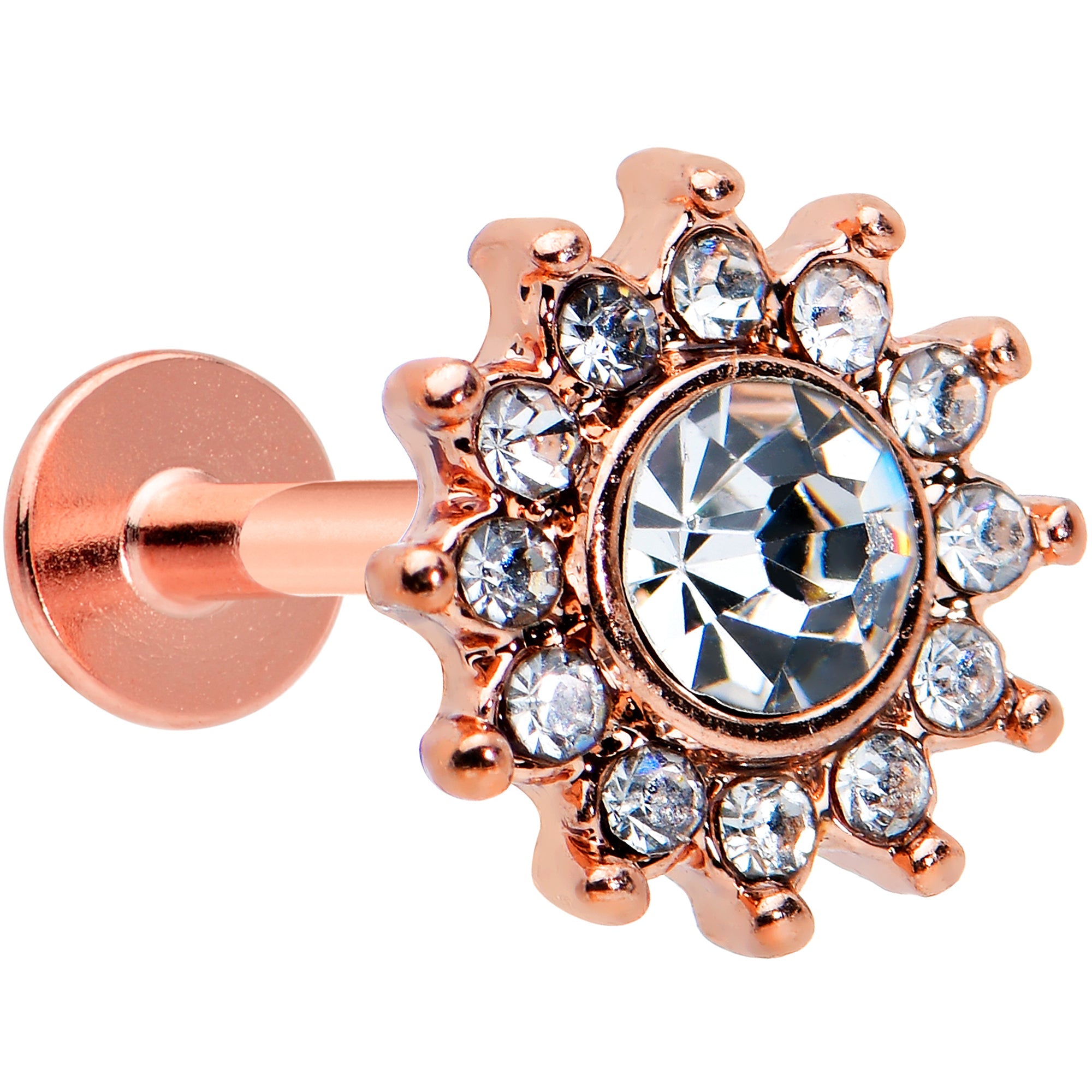 16G 1/4 Clear Gem Rose Gold Tone Stylish Sun Labret Monroe Tragus