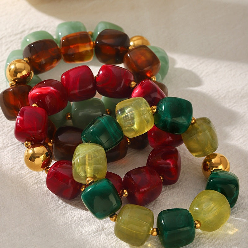 Acrylic Geometric Stainless Steel Beaded Bracelet