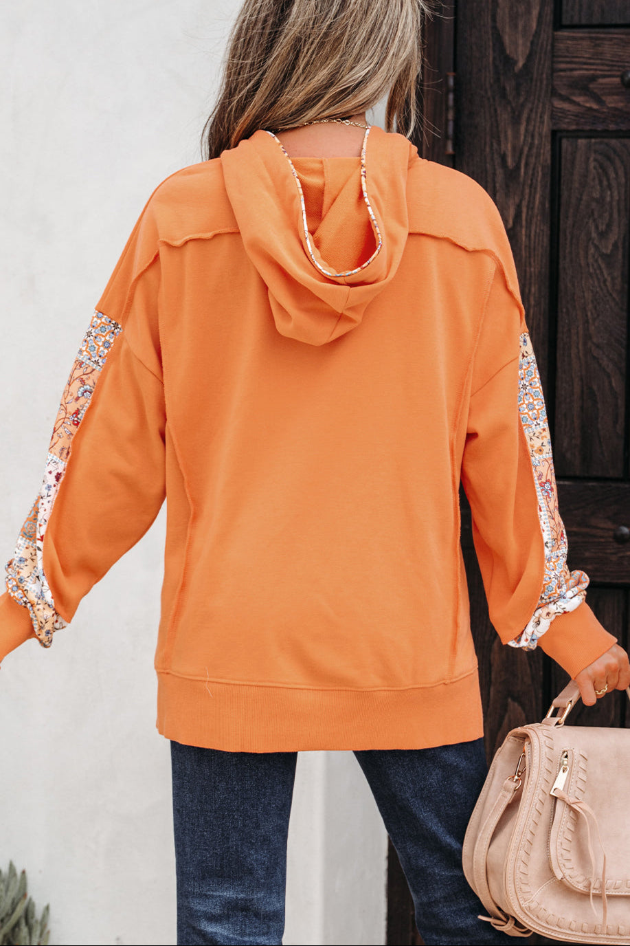 Floral Patchwork Drawstring Hoodie