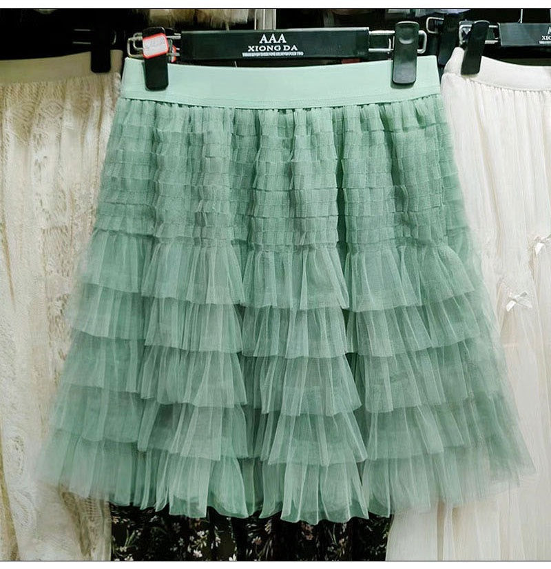 Women's Layered Mesh A-Line Mini Skirt - Fluffy Ruffle Tulle - Image 4